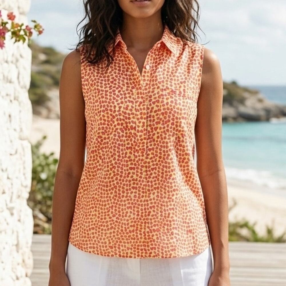 Ann Taylor Outlet Yellow Orange Print Top Medium